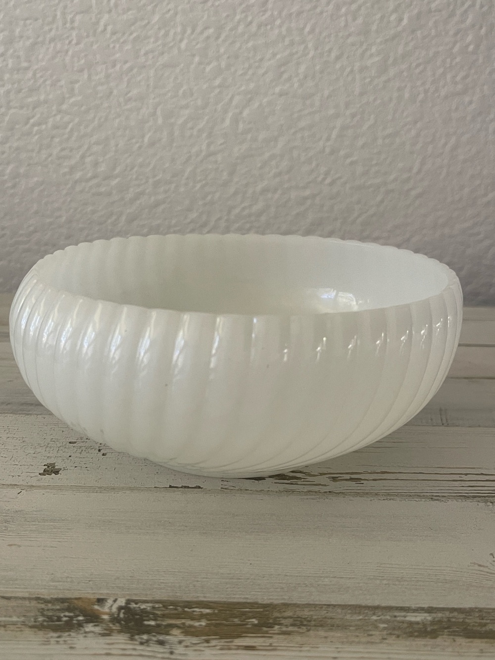 Vintage Fire King Milk Glass Ribbed Swirl Bulb Bowl
